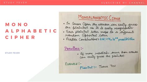 MONOALPHABETIC CIPHER WITH EXAMPLE (SUBSTITUTION TECHNIQUE) PART - 1 - YouTube