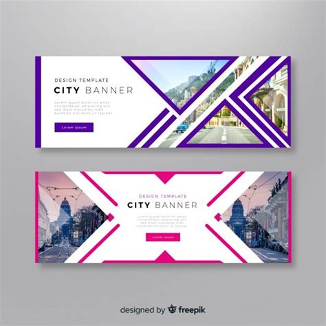 Free Vector | Modern city banners with photo | Web design, Webdesign ...