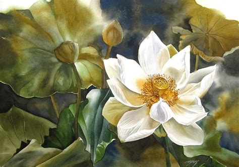 White Lotus Flower Painting at PaintingValley.com | Explore collection of White Lotus Flower ...