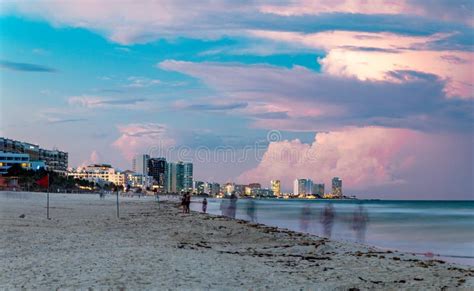 Cancun beach during sunset editorial stock image. Image of ocean ...