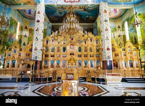 Interior of the Russian Orthodox church of Apostolou Andreas, Saint Andrew, Holy Metropolis of ...