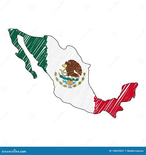 Mexico Map Hand Drawn Sketch. Vector Concept Illustration Flag ...