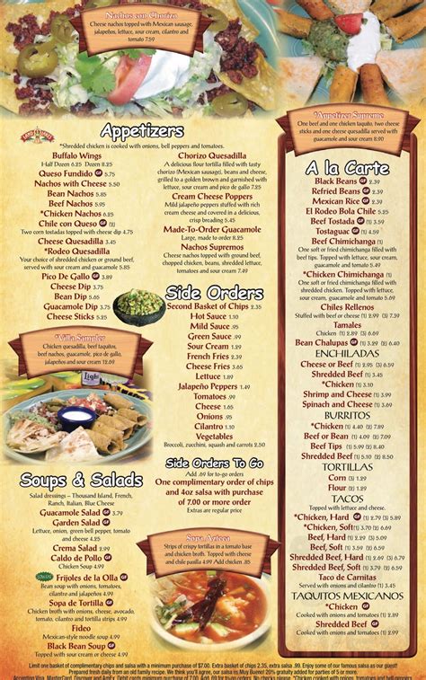 El Rodeo menu in Harrisburg, Pennsylvania, USA