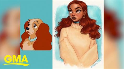 Artist draws Disney animal characters as humans and they’re stunning l GMA Digital - YouTube