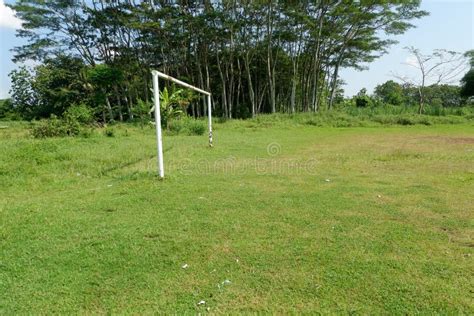 The Goalpost on the Soccer Field in a Village between Trees and Gardens ...