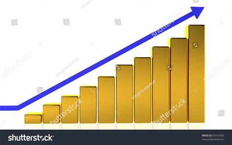 A Golden Bar Graph Showing A Steady Rise With A Blue Arrow. Stock Photo 55432960 : Shutterstock