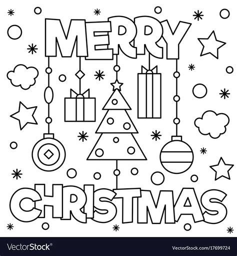 Merry Christmas. Coloring page. Black and white vector illustra… | Merry christmas coloring ...