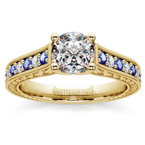 Antique Diamond and Sapphire Engagement Ring in Yellow Gold