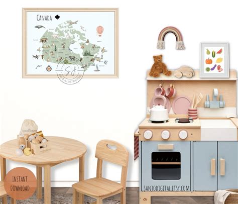 Kids Canadian Map With Animal Art Work Water Color Map - Etsy