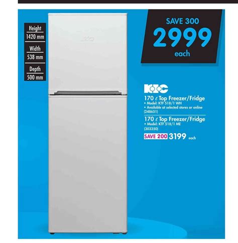 KIC - 170L Top Freezer / Fridge offer at Makro