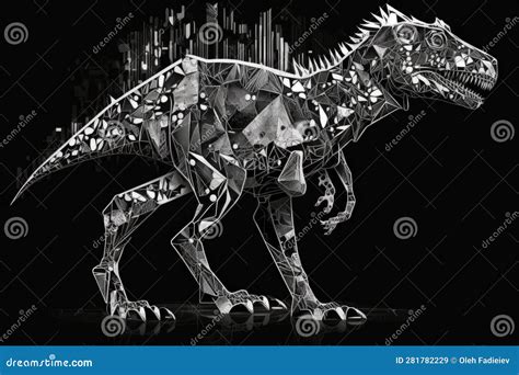 Dinosaurus Gemaakt Van Veelhoekige Vormen, Geïsoleerd Op Zwarte ...