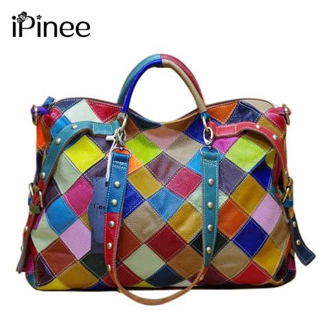 iPinee New Women Bags 2017 Casual Colorful Blocks Patchwork Women Tote ...