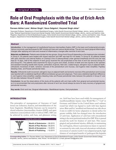 (PDF) Role of Oral Prophylaxis with the Use of Erich Arch Bars: A ...