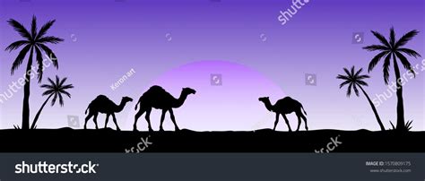 Silhouette Camel Caravan Going Through Desert Stock Vector (Royalty ...