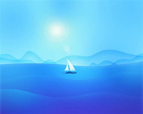 HD wallpaper: Artistic, Boat, Blue, Minimalist, Ocean | Wallpaper Flare