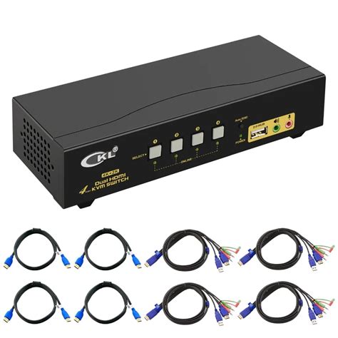 HDMI KVM Switch 4 Port Dual Monitor (Exetended Display), CKL HDMI KVM Switch Splitter 4 in 2 Out ...