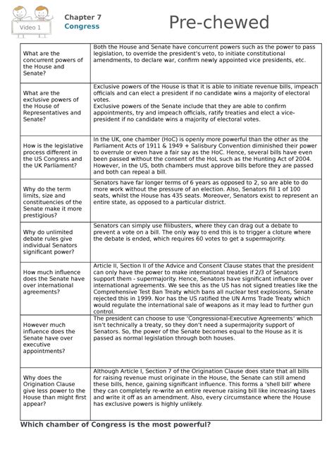 1 - Pre chewed politics notes showing the powers of the chambers in congress. - What are the ...