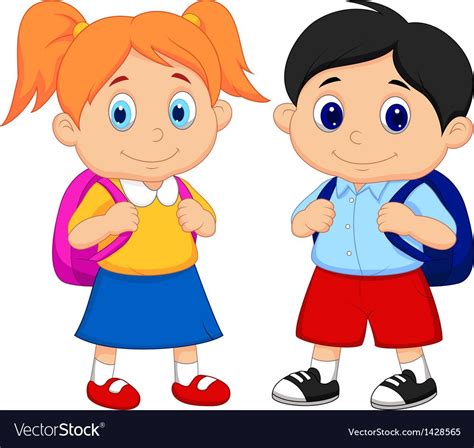 Cartoon boy and girl with backpacks vector image on VectorStock | Boy and girl cartoon, Cartoon ...