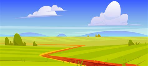 Cartoon nature landscape, dirt road go along field 13788669 Vector Art ...