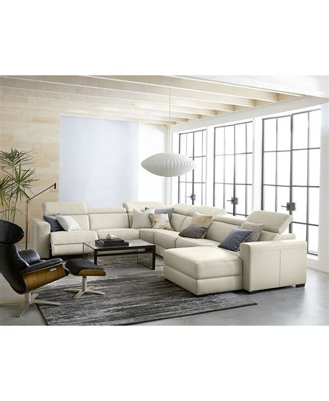 Nevio Leather Power Reclining Sectional Sofa with Articulating Headrests Collection, Created for ...