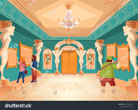 Vector Cartoon Museum Exhibition Pictures Visitors Stock Vector ...