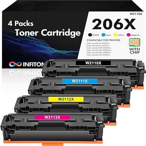 206X 206A Toner Cartridge 4 Pack (with Chip) Compatible Replacement for HP 206X 206A 206 W2110X ...