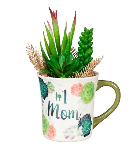 Faux Floral Arrangement with Coffee Cup Gift Set - Best Mom | Plow & Hearth