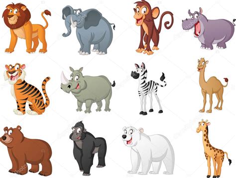 Grupo de grandes animales de dibujos animados. Ilustración vectorial de ...