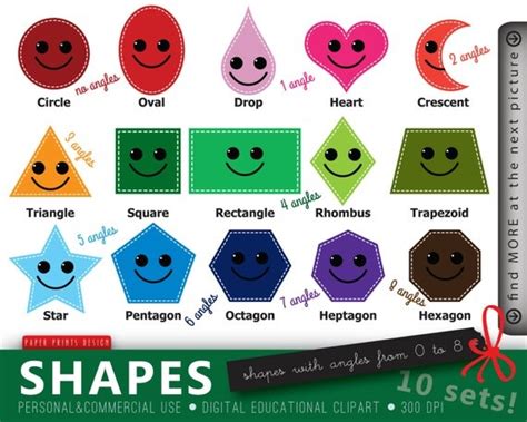 10 SETS Educational Clipart Shapes Clipart Funny Shapes