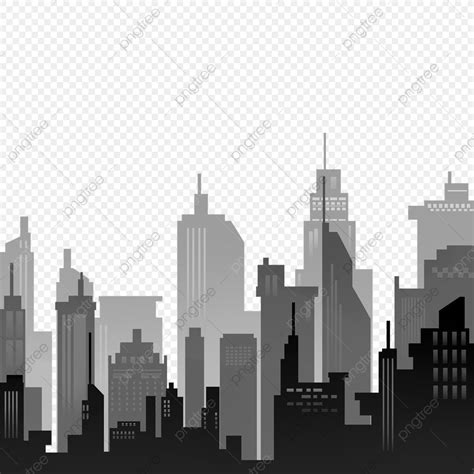 Tall Building Silhouette PNG: Black and White Cityscape