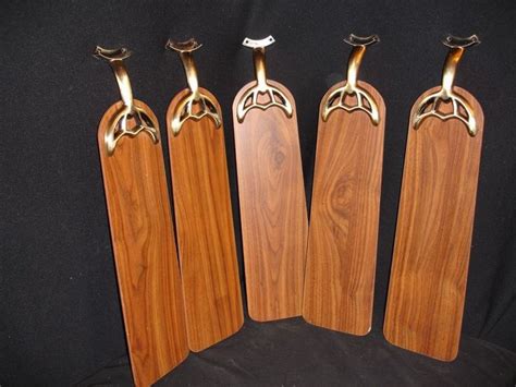 Set of (5) Vintage Ceiling Fan Blades - 21" Wood Grain With Goldtone Brackets #Unbranded ...