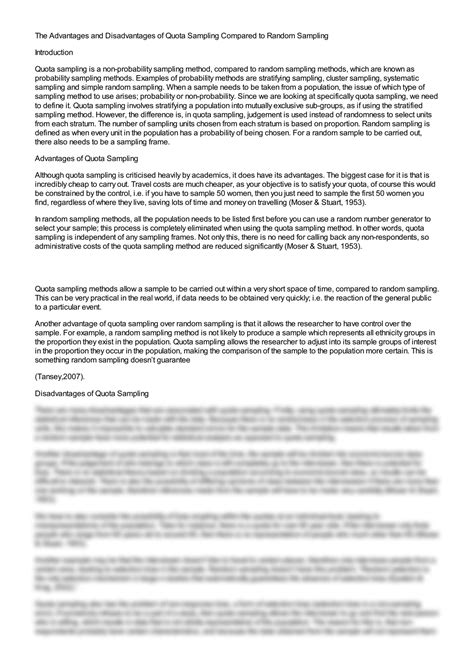 SOLUTION: The advantages and disadvantages of quota sampling compared ...