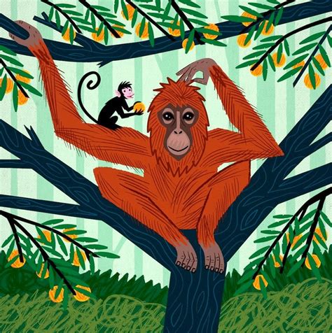 The Orangutan in the Orange Trees, Children's Animal Art, Nursery Art, Nursery Decor, Limited ...