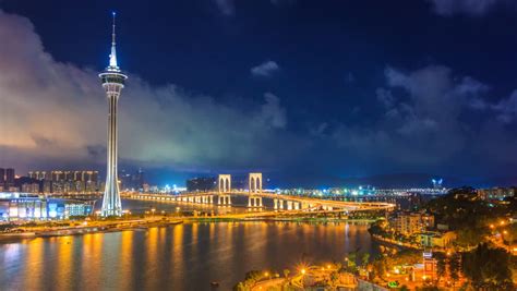 Macau Tower And Macau Bridge Day To Night Time Lapse Of Macau China ...