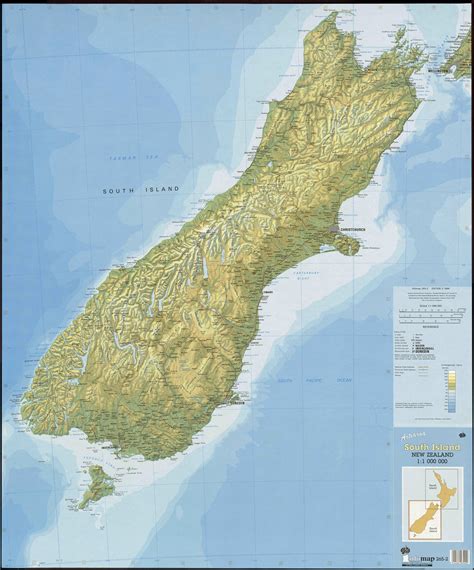 Large scale map of South Island, New Zealand with relief, marks of all ...