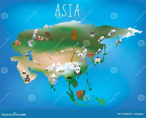 Childrens Map, Asia And Asian Continent With Landm Stock Vector - Image: 41250638