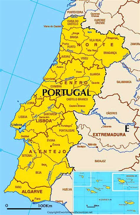 Printable Map Of Portugal With Cities