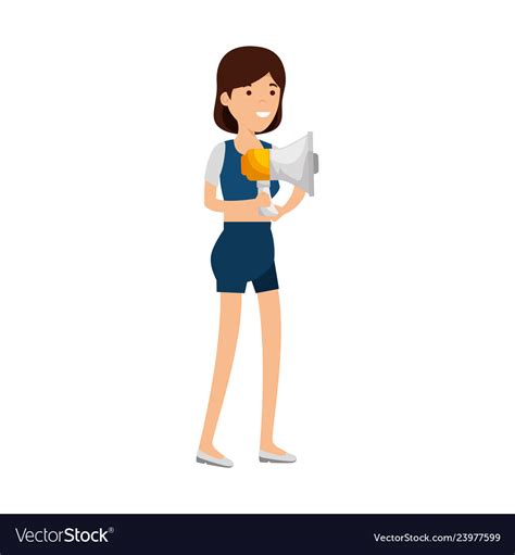 Young woman with megaphone character Royalty Free Vector