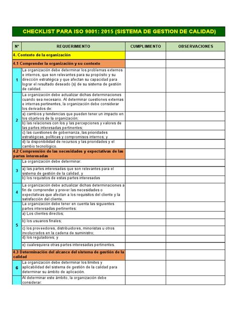 Lista de Chequeo Iso 9001-2015