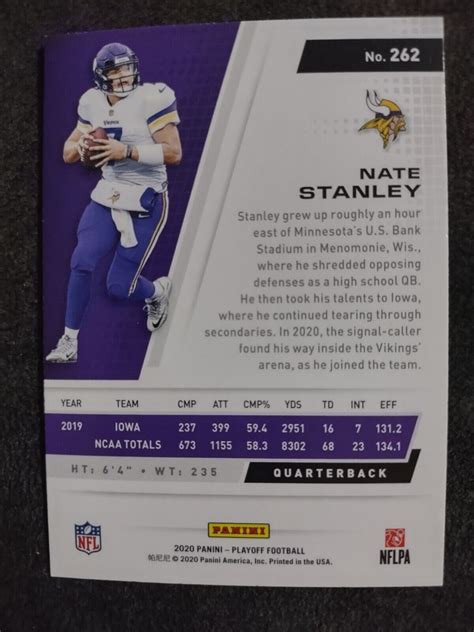 2020 Panini Playoff Nate Stanley Rookie Minnesota Vikings #262 | eBay