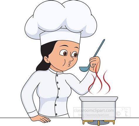 Culinary Clipart-female chef cooking and tasting food clipart