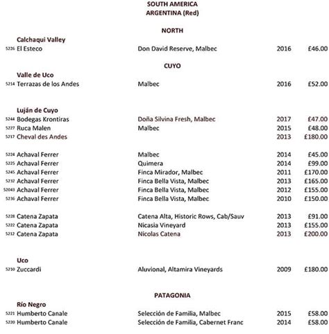 Menu at Clos Maggiore restaurant, London