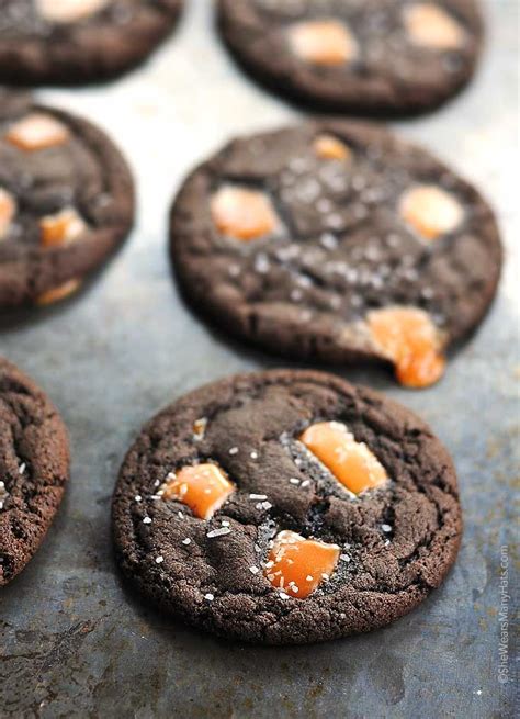 Dark Chocolate Salted Caramel Cookies Recipe - She Wears Many Hats