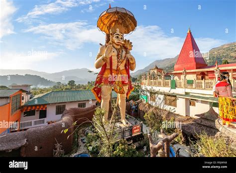 Giant statue of Lord Hanuman with view of temple premises of Hanuman ...