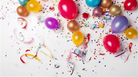 Premium AI Image | Colorful balloons and confetti on white table