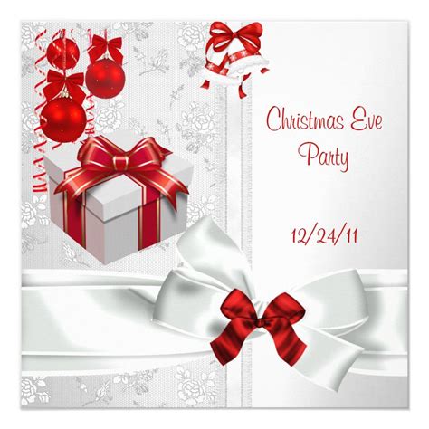 Christmas Eve Party Elegant Lace White Red Ribbon Invitation | Zazzle ...