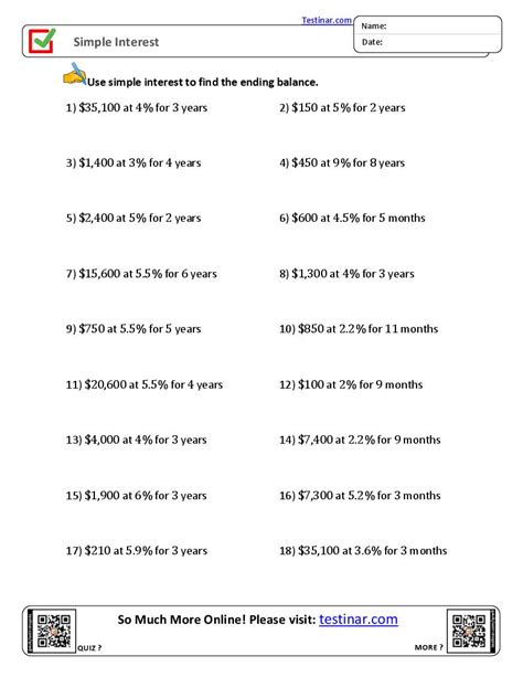 Simple Interest Worksheets