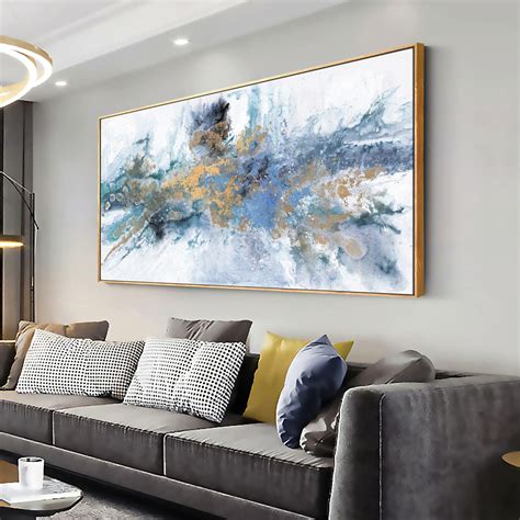 Abstract Wall Art For Living Room Large Size Framed Navy Blue Canvas ...