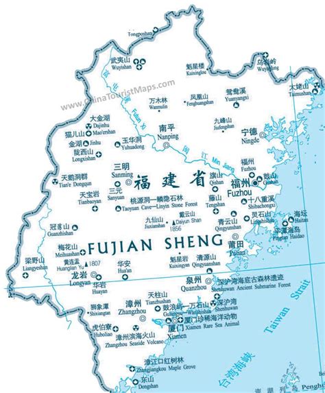 Fujian Attractions Map | China map, Fujian, Places of interest