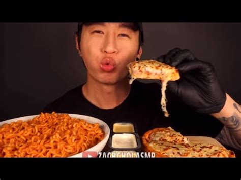 ZACH CHOI ASMR *BITES ONLY* SPICY NOODLES & PIZZA ASMR - YouTube